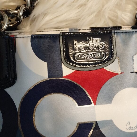 3695 Large Red, White & Blue Coach Tote Bag In Excellent Shape. - Picture 3 of 14